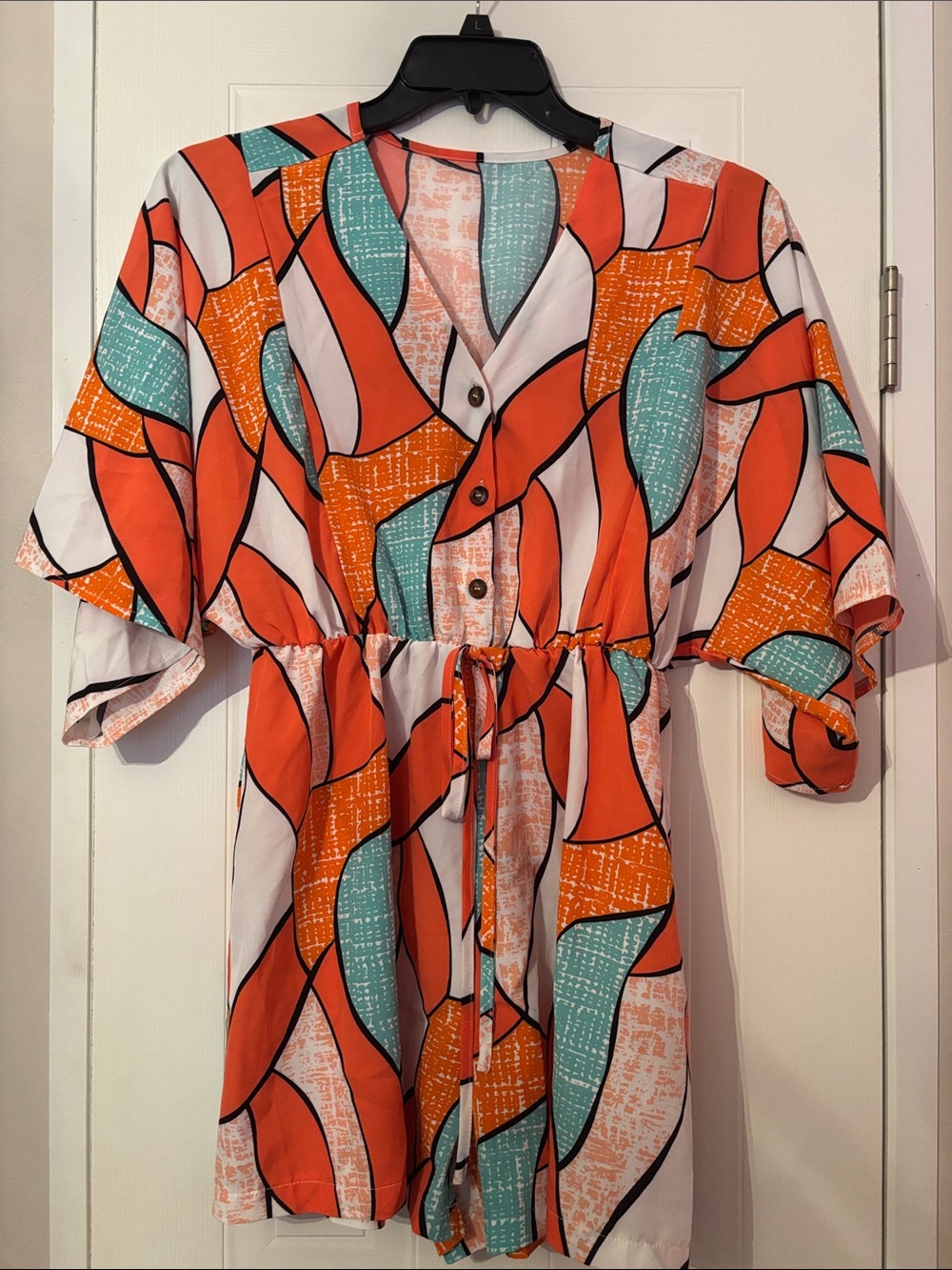 Abstract Print Short Jumpsuit - Orange & Teal